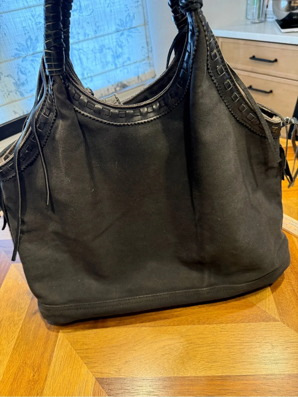Denim & Supply Ralph Lauren Black Fringe Tote Bag with Braided Handles *desc*